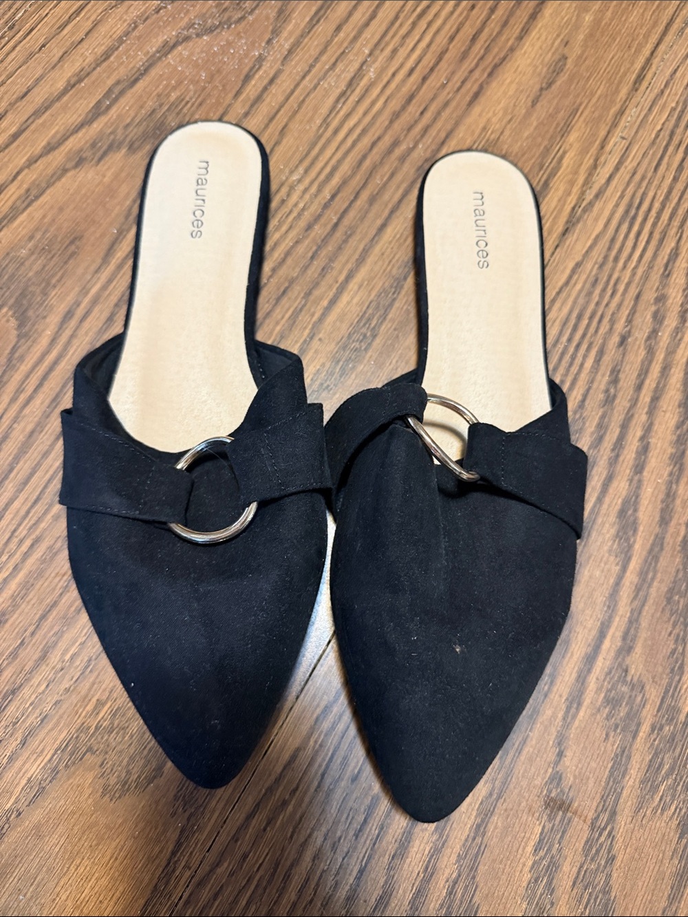 Maurices Black Pointed Mules with Silver Ring Detail